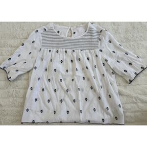 Splendid White Black Floral Smocked Peasant 3/4 Sleeve Button Blouse Women's M